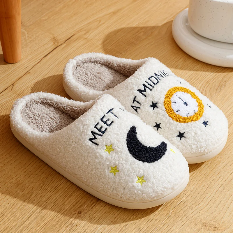 Warm Slippers  Cushion Slides Meet Me At Midnight Soft Warm Comfort Flat Cozy Fuzzy Woman House Slippers Funny Shoes