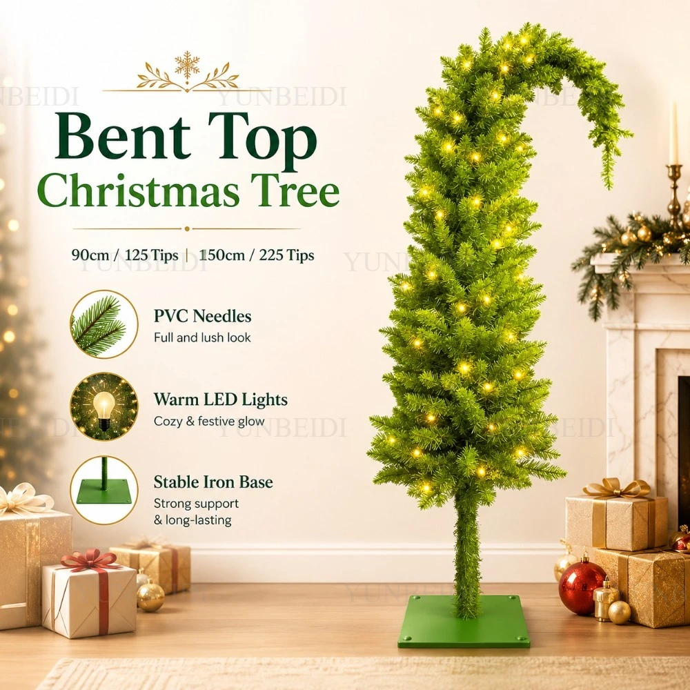 Simulierter Weihnachtsbaum aus PVC-Material, krummer Hals, Weihnachtsmannmützenform, 90 cm & 150 cm, Weihnachtsdekoration für Familienfeiern