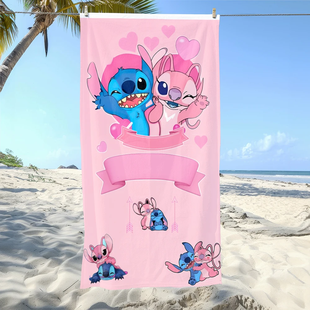 

Lovable Stitch & Angel Pink Beach Towel: Fun and Functional for Your Beach Adventures! Suitable for towels,bath towels