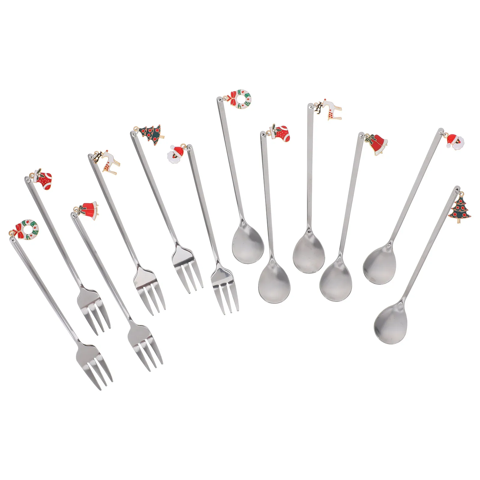 

12 Pcs Stainless Steel Cutlery Set Dessert Spoons Cute Fork Christmas Chirstmas Coffee 410 Delicate