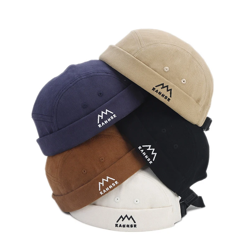 Bocca Embroidery Brimless Cap Without Visor Docker Caps Letter Mountain Pattern Beanie Skullcap Adjustable Hip Hop Vintage Style