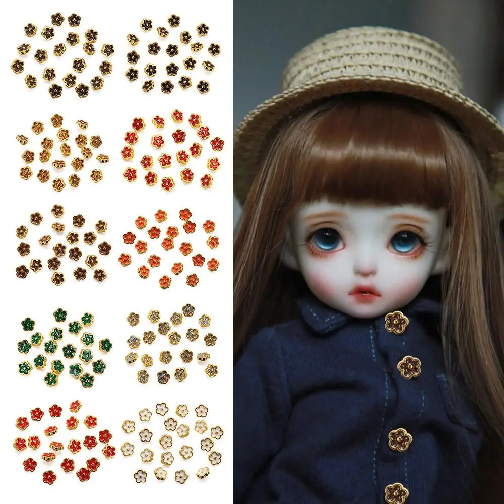 20pcs High Quality 5.5mm Doll Clothes Buckles Handmade 10 Colors Flower Buckles Mini Cartoon Buttons 1/6 Doll