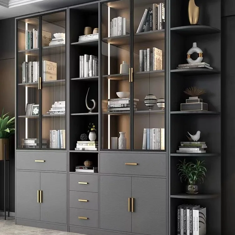 Solid wood bookcase Nordic glass door to the top Simple modern floor-to-ceiling office study Internet celebrity bookcase