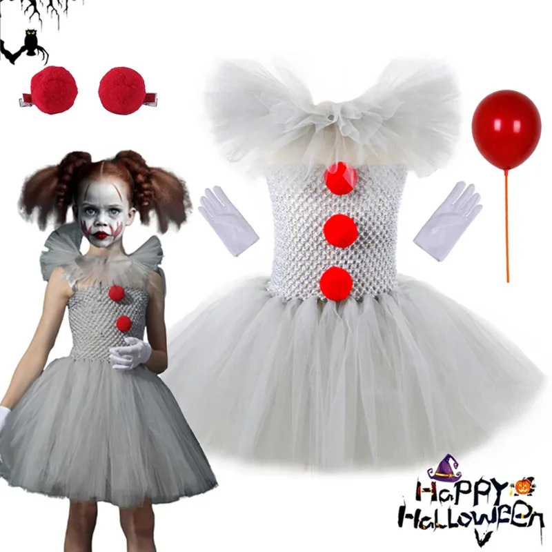 

Halloween Kids Horror Movie Clowns Cosplay Costume Set for Girls Carnival Party Party Dress Up Clothing