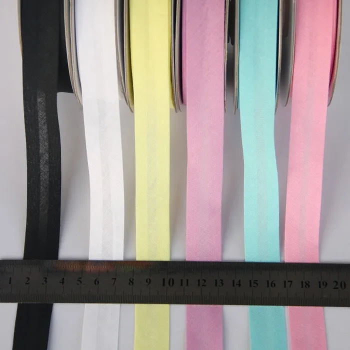 Schrägband aus 100 % Baumwolle, Größe: 20 mm, Breite: 3/4 Zoll, 12 Farben, 25 Yards Faltband, DIY-Material im Großhandel, einfarbig – Detail 9