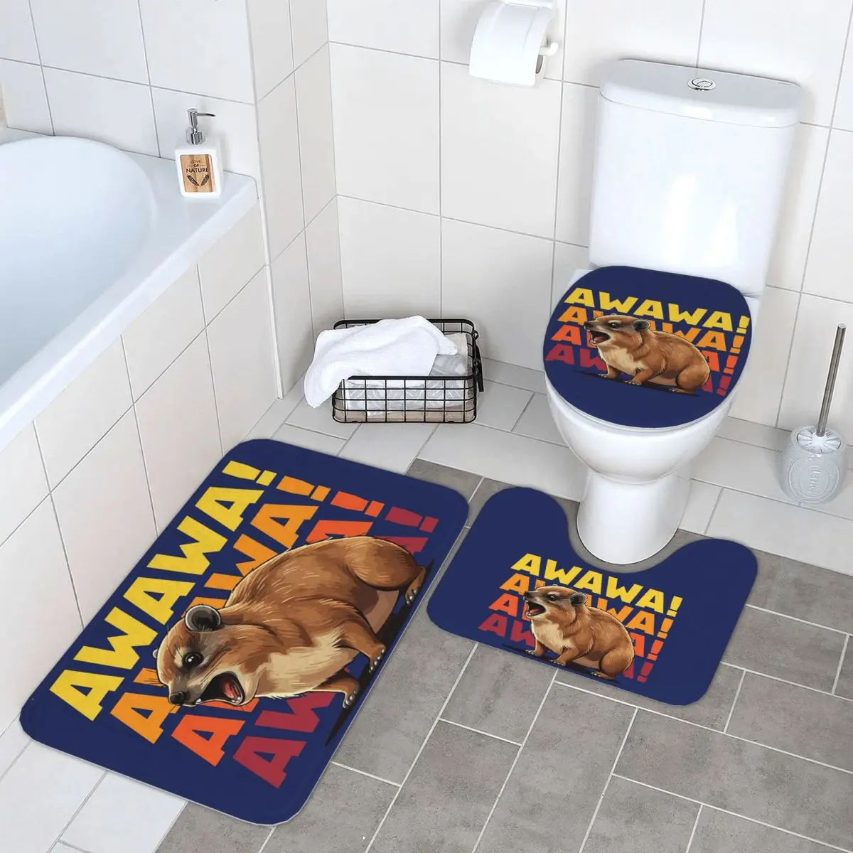 

Rock Hyrax Lover Awawa Groundhog Dassi 3 шт. Коврик для ванной комнаты Набор для ванной Крышка унитаза Домашний декор Нескользящий ковер Напольный коврик