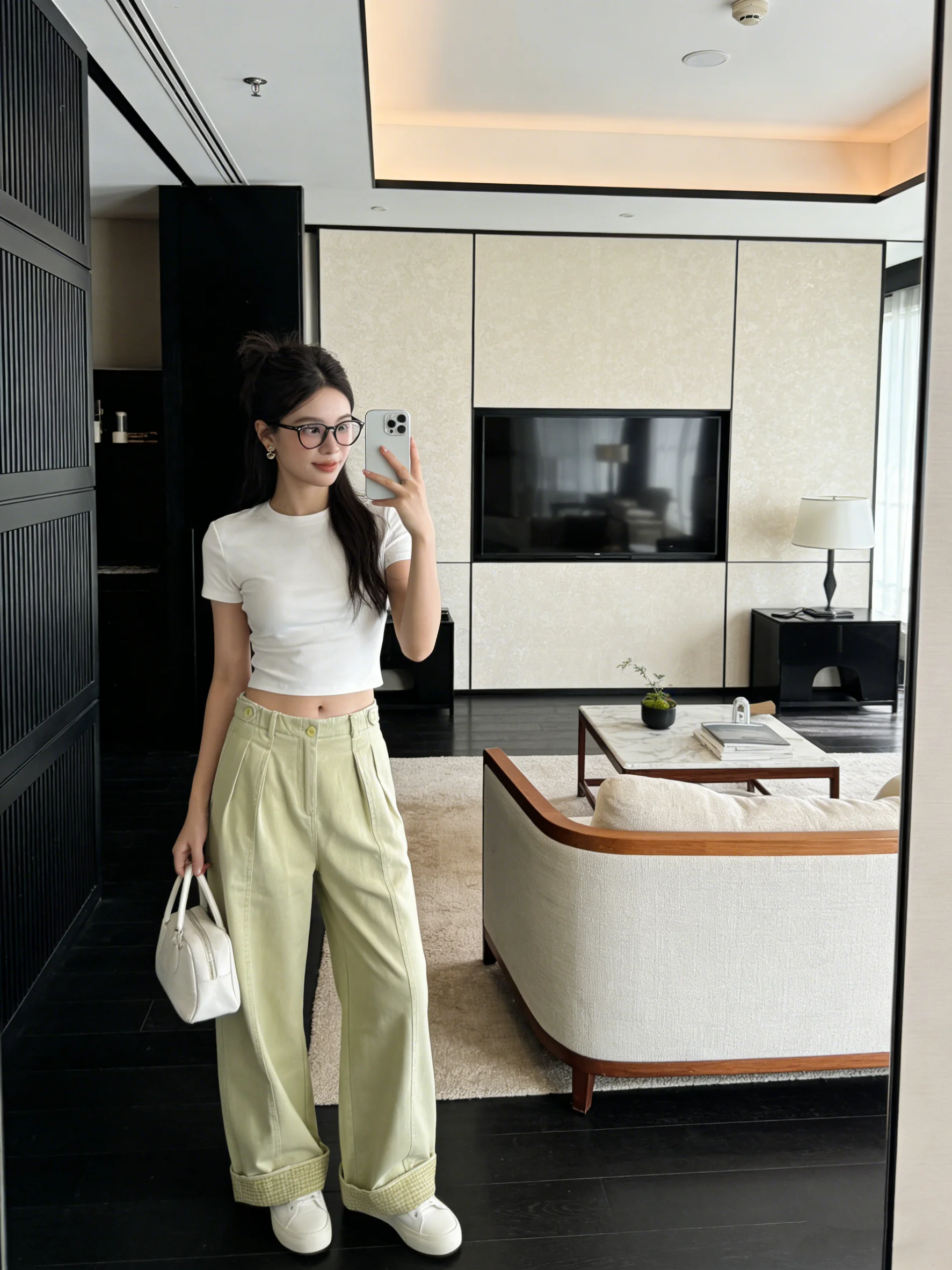 

Low Waist Wide Leg Pants Korean Style Summer Casual Loose Fit Plaid Light Color Turn up Jeans Casual Versatile Long Trousers