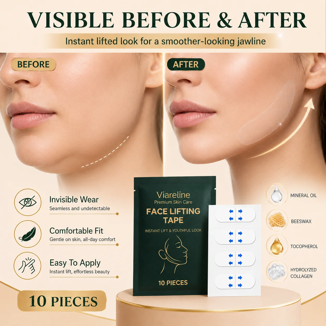 Face Lifting Tape 10 Pieces Invisible Face Lift Stickers Jawline Cheek Support Tape Comfortable Beauty Tape for Women