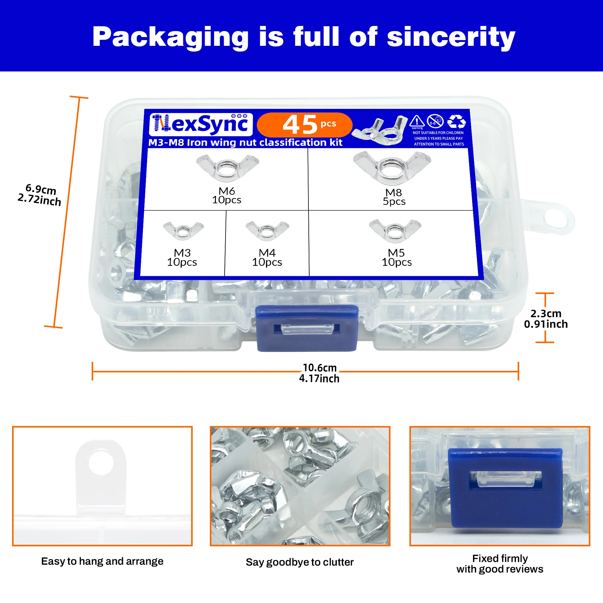 45 buah/kotak mur sayap menyesuaikan jempol kupu-kupu lug nuts pengencang Manual dari mur jempol M3 M4 M5 M6 M8 set Kit