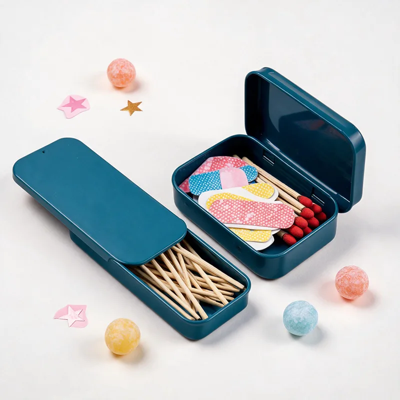 5PC Blue Sliding Lid Matchbox Small Rectangular Flip Cigarette Storage Iron Box Portable Metal Cosmetic Jewelry Organizer Box
