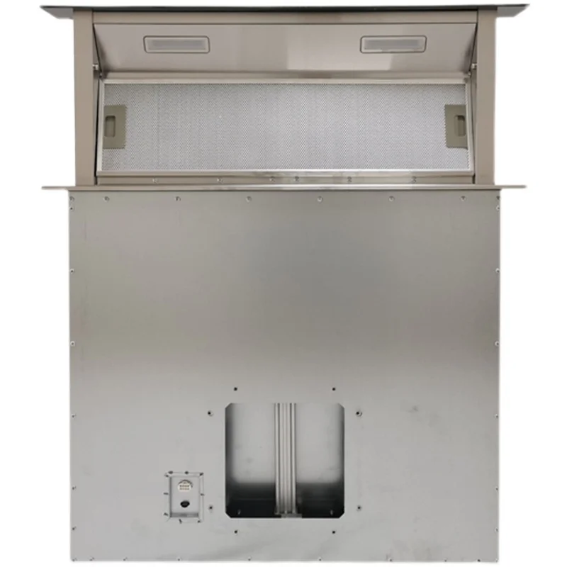 

The lifting range hood is hidden island platform circular pumping is embedded bottom row for household downward suction.