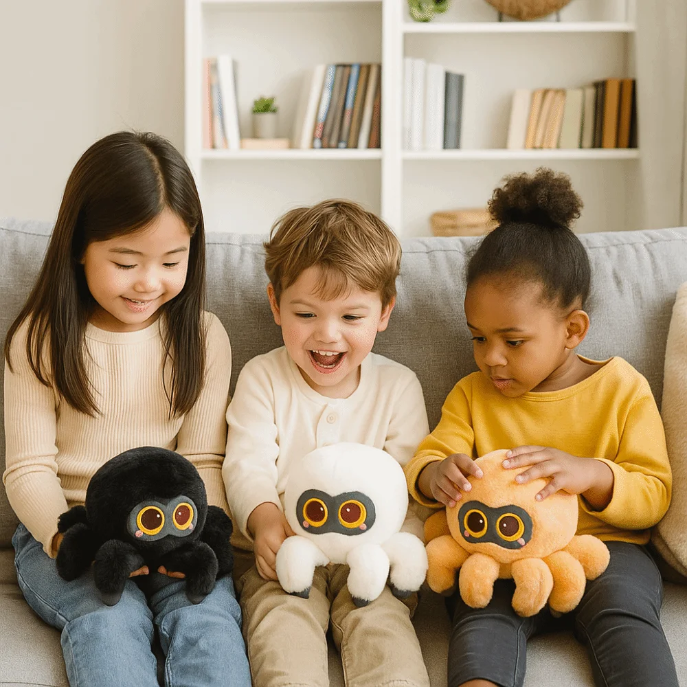 Kawaii محاكاة العنكبوت رقيق اليدوية العنكبوت محشوة الحيوان جمع لينة الأسود الزحف الحيوانات الأليفة حفلات عيد ميلاد