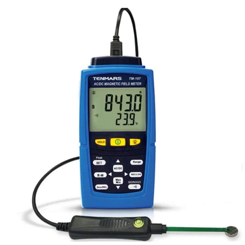 TM-197 TM197 AC / DC Gaussmeter Magnetometer Magnetic Field Strength Meter N/S Polarity w/ Data Recording