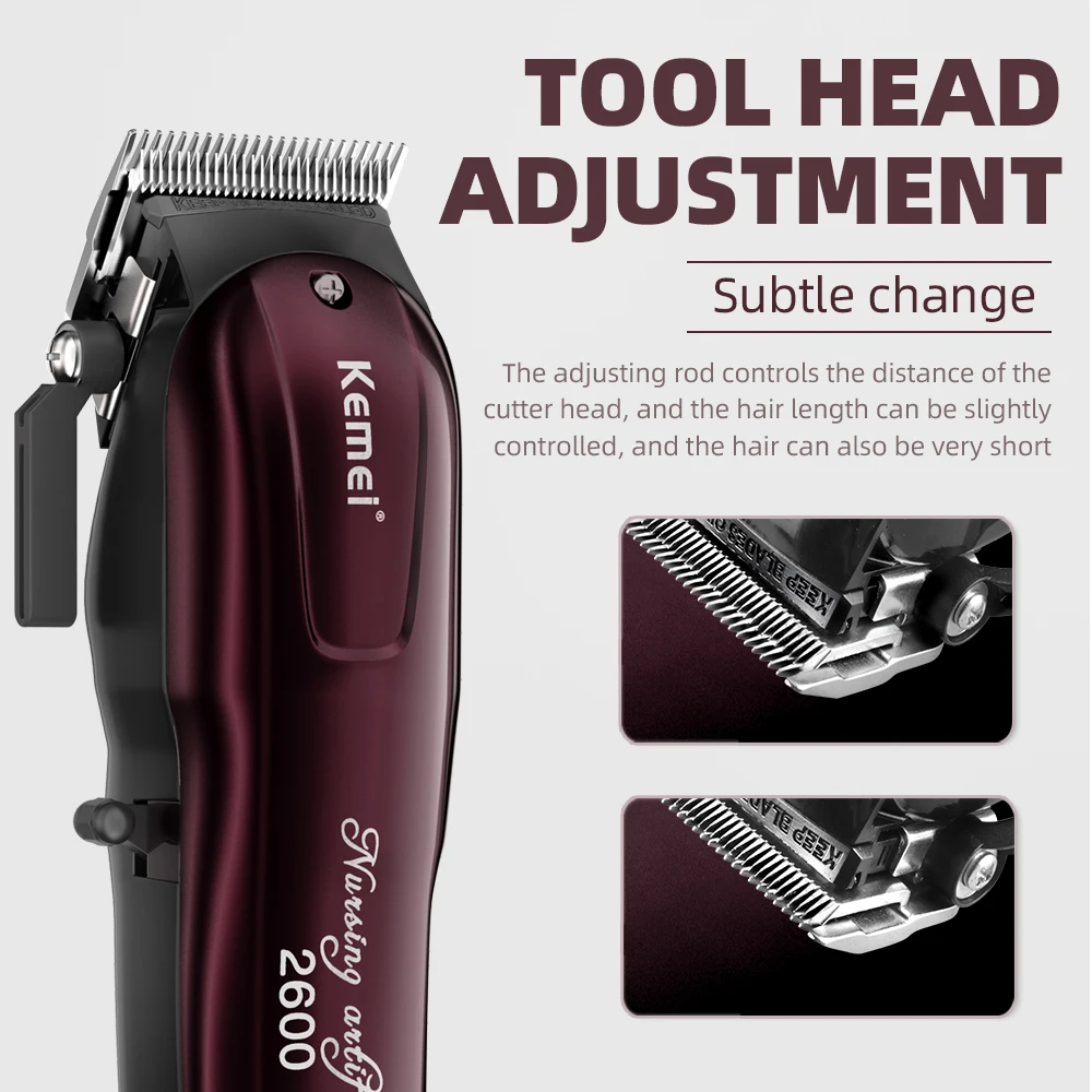 Kemei Professional Electric Hair Trimmer for Men Adjustable Hair Clipper Razor Cordless Rechargeable Hair Cutting Machine KM2600