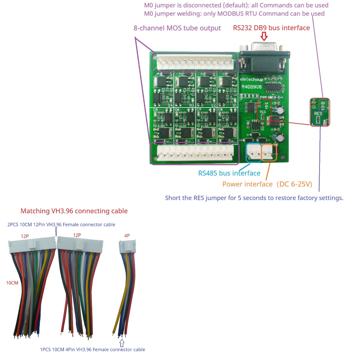 2 in 1 RS485 RS232 DB9 8DO Module Modbus Rtu 3A NPN Mos Optocoupler Isolation Output Solid State Relay for LED Motor PLC PTZ Can