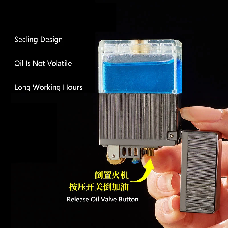 Visible Transparent Oil Tank, Kerosene Lighter Long Working Time Steel Sound Grinding Wheel Retro Gasoline Lighter