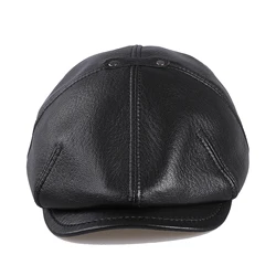 BOONJOVIA Męska czapka z prawdziwej skóry jagnięcej Newsboy Flat Cap Gatsby Ivy Golf Cabbie Driving Hats