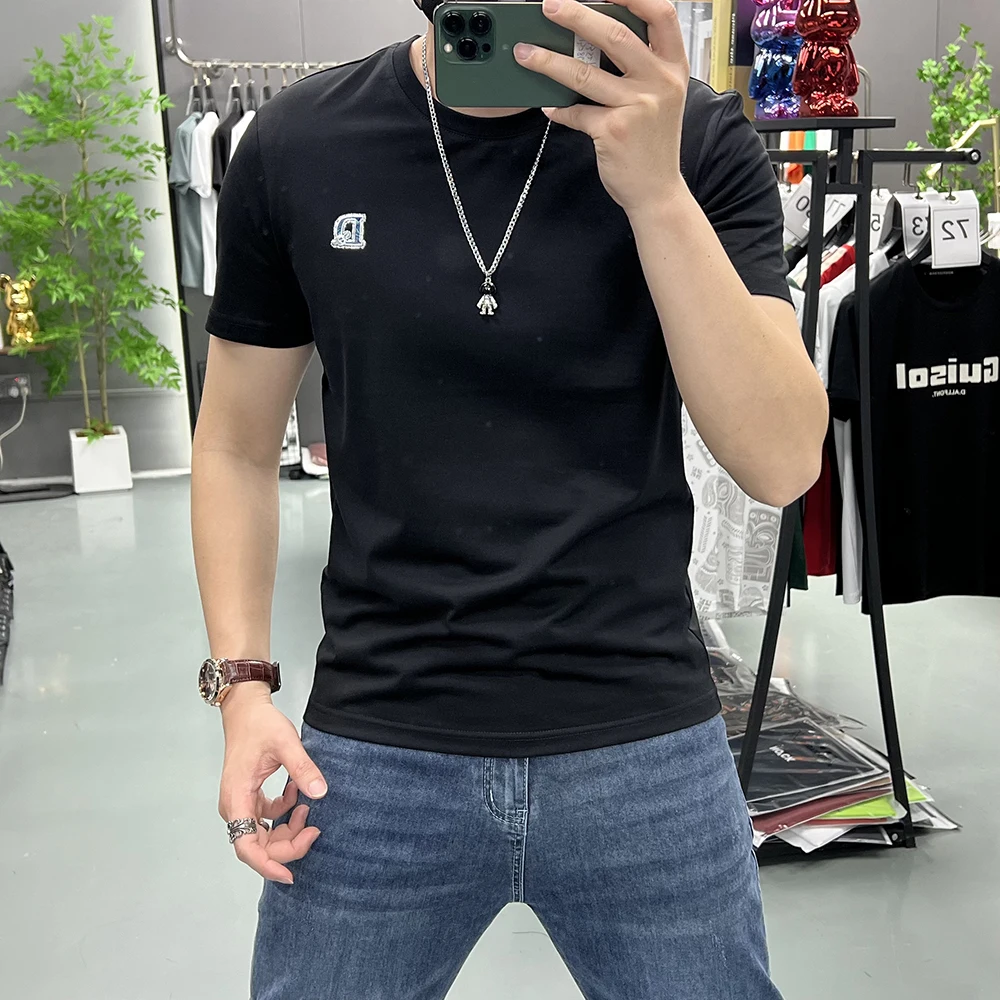 Men's Simple Fashion T-shirt Trendy Brand D Logo Mercerized Cotton Male Tees Summer New Slim Fit Breathable Handsome Clothing