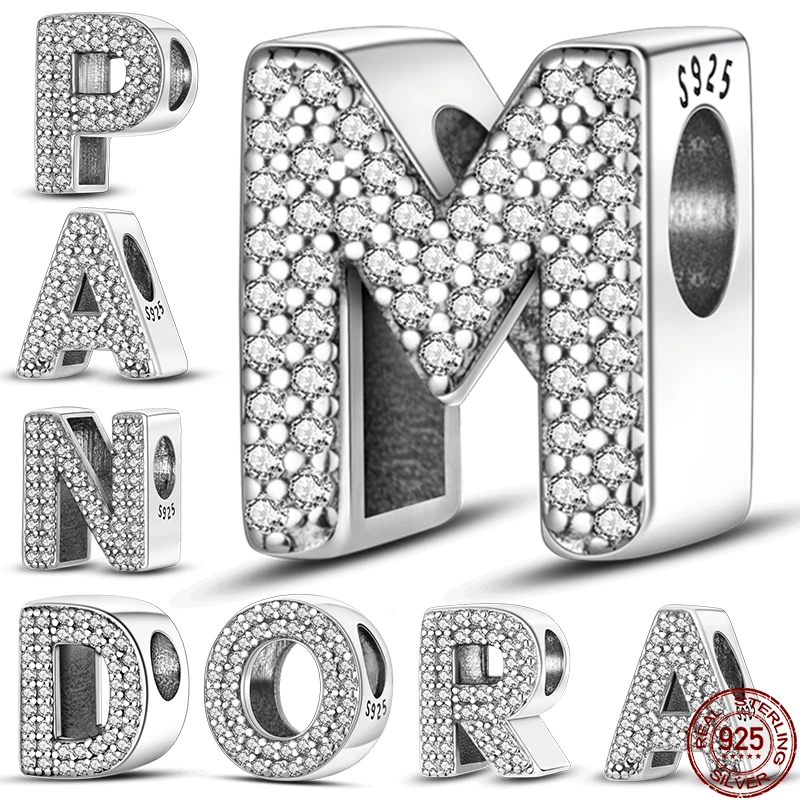 Hot Sale 100% 925 Sterling Silver 26 letters A-Z series Charms Beads Fit Original Pandora Bracelet Bangle For Women Jewelry Gift