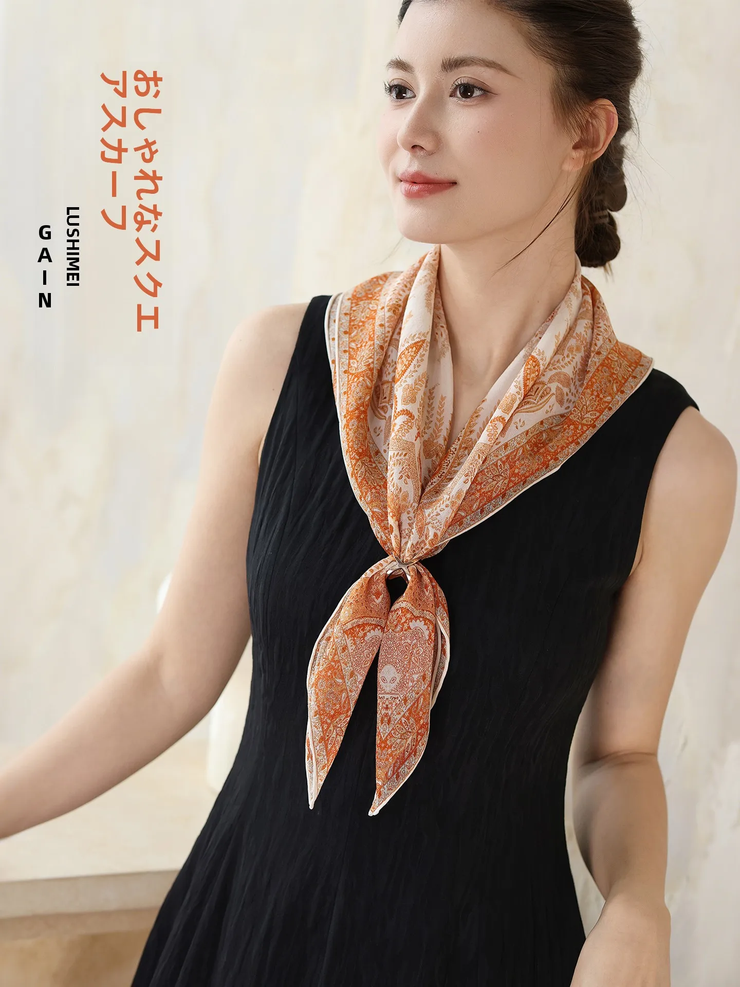 オレンジシルクゴッサマースカーフ小さな正方形女性の春の薄いネクタイハイエンド三角スカーフ杭州シルクファッションアクセサリー