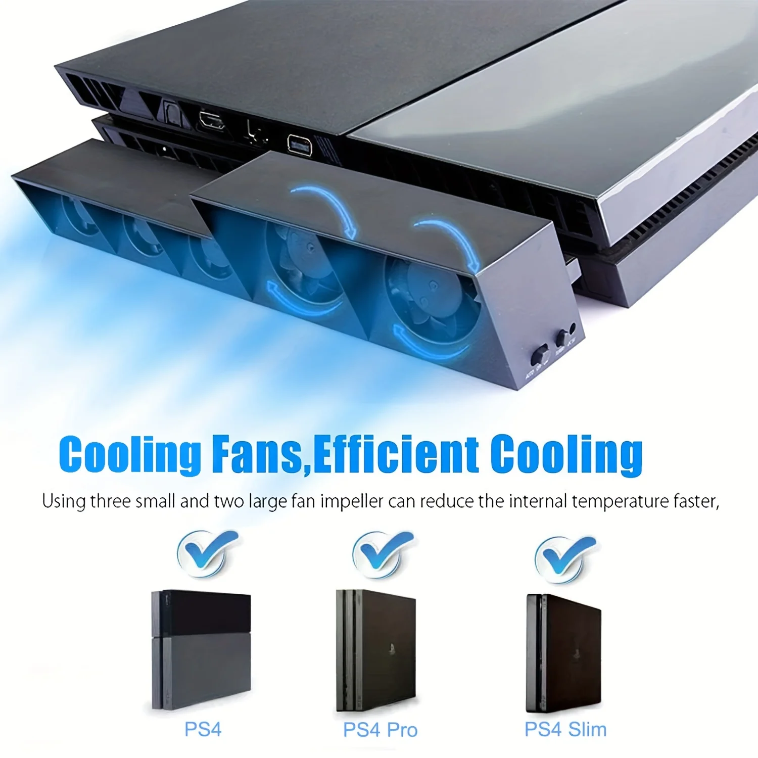 Ventiladores de refrigeración USB, enfriador externo, 5 ventiladores con Sensor de temperatura automático para consola de juegos PS4, PS4 Pro, PS4 Slim