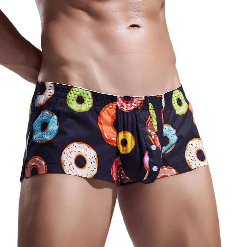 SEOBEAN New Mens Underwear 100% Cotton Boxer Shorts Loungewear Shorts Men Boxers Donut Pattern Underpants Boxer