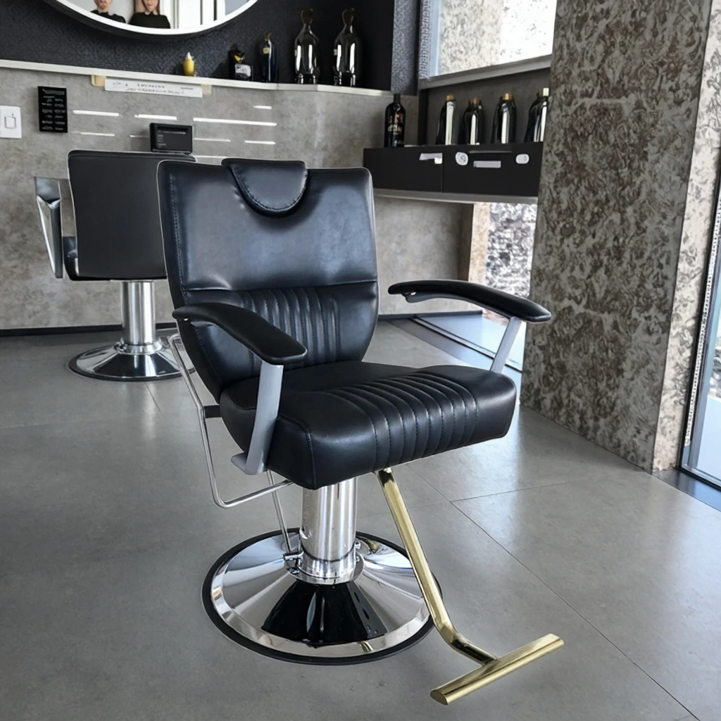 kr-Modern Small Barbershop Customer Chair Black Leather Adjustable Rotating Women Barber Chair with Round Base！