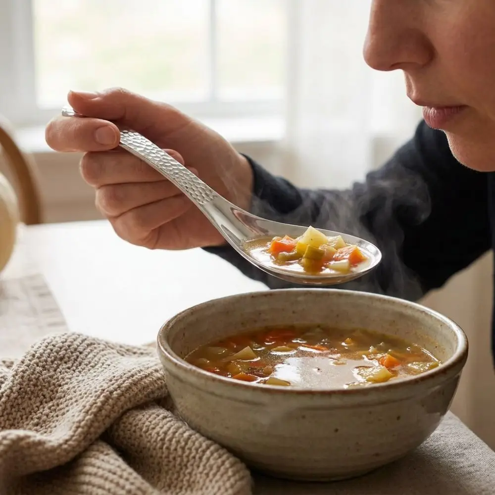 Retro Style Hammer Patterned Stainless Steel Spoon with Hanging Hole Thickened Dessert Spoon Deepen Fruit Spoon Dining