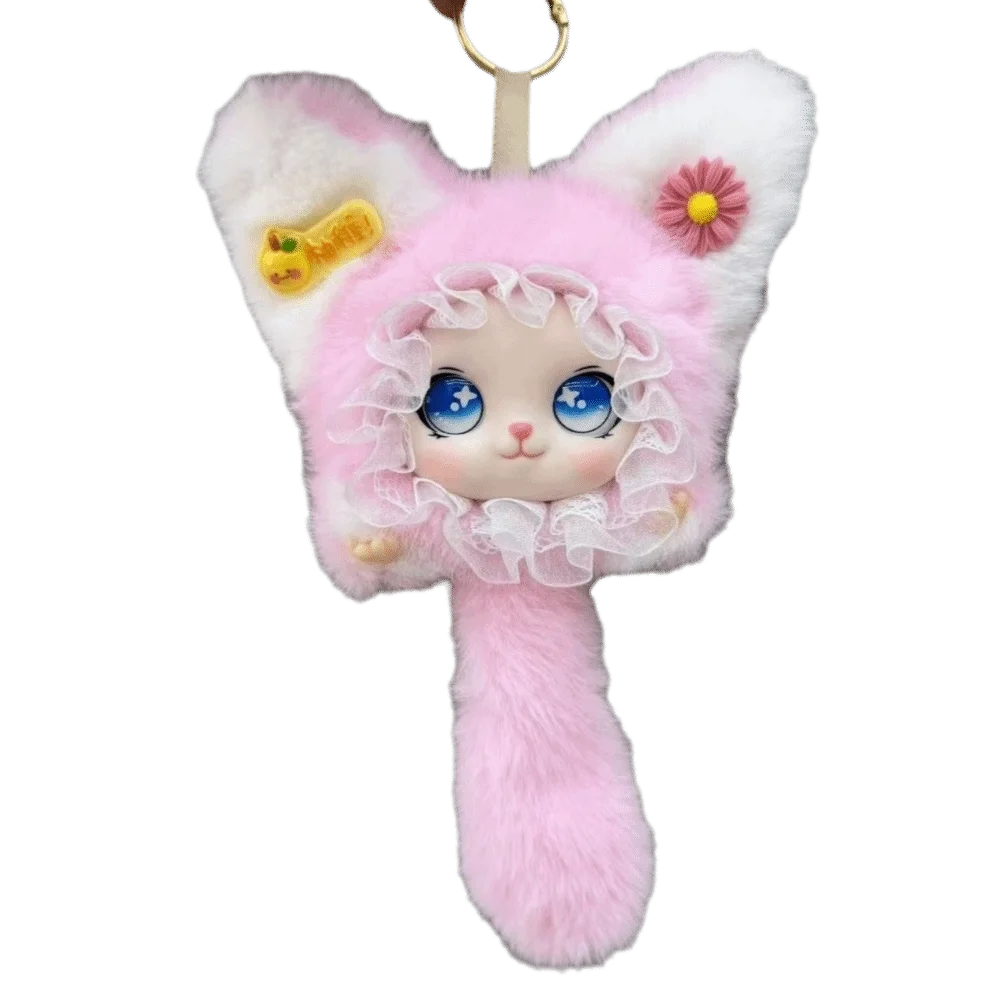 Cartoon Long Tail Plush Cat Keychain Hanging Charm Ornaments Cat Plush Kawaii Lace Border Bag Decoration Pendant
