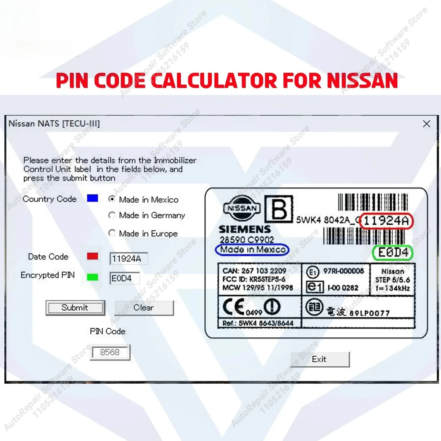 

Калькулятор контактного кода для Nissan NATS TECU III для интеллектуального блока управления входом и блока управления иммобилайзером