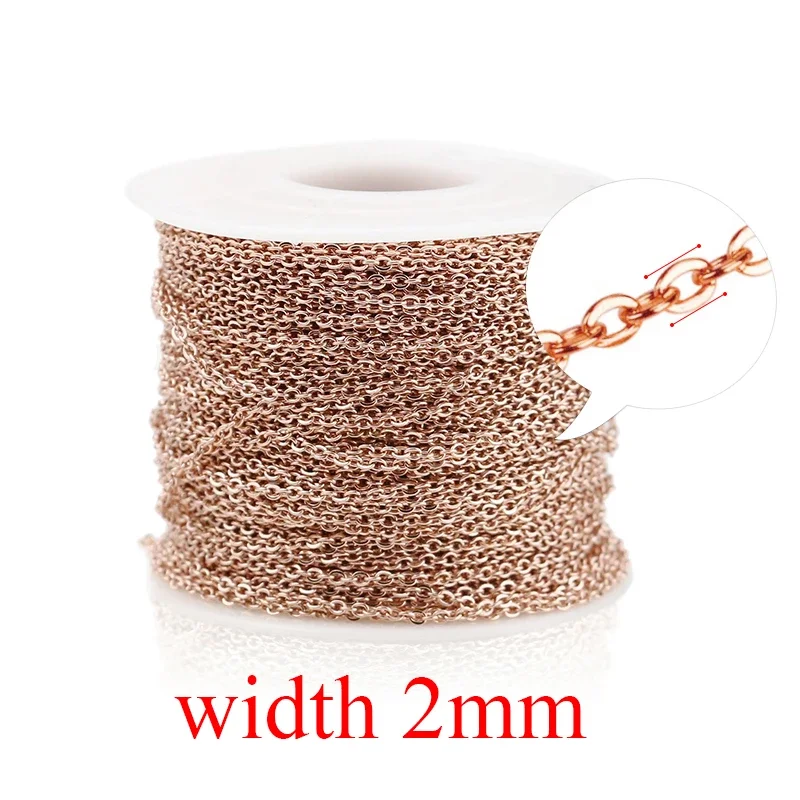 2 m Edelstahlkette für Schmuckherstellung, Kabel, Roségold, Silberketten, Halskette für DIY-Schmuckzubehör im Großhandel