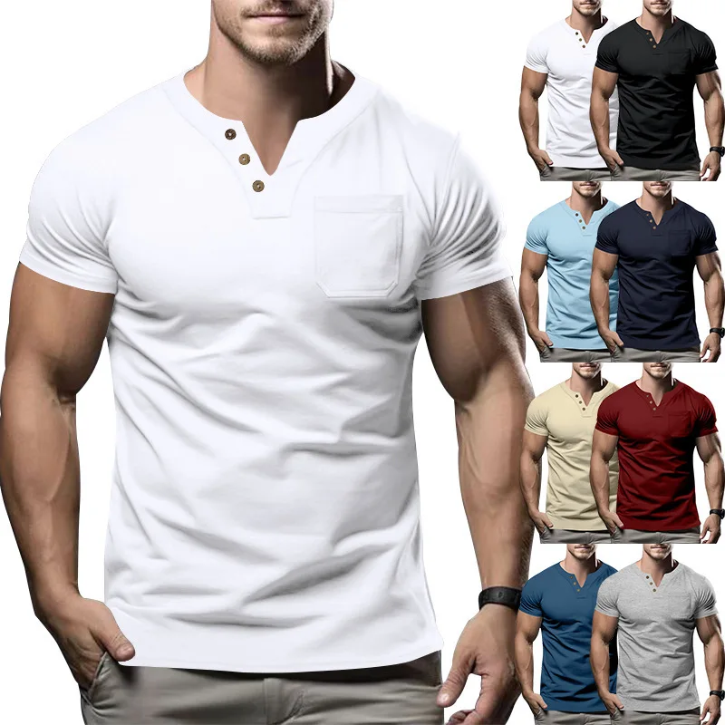 Summer New Short-sleeved Men's T-shirt Slim-fitting Casual Men's V-neck Short-sleeved T-shirt