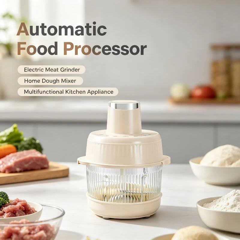 Automatic Meat Grinder, Multifunctional Electric Food Processor for Home Meat Mincing and Dough Mixing