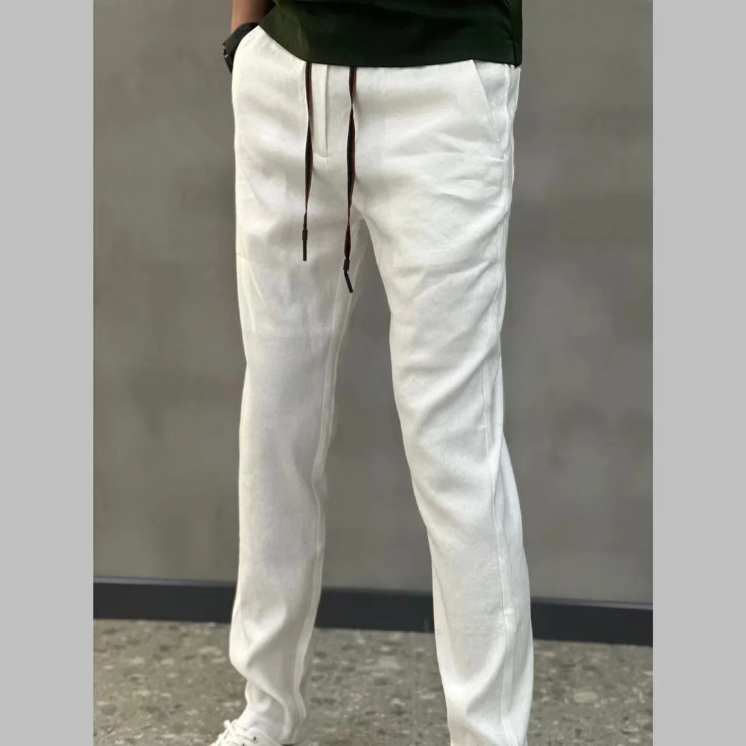 

Высококачественные удобные дышащие белые льняные спортивные повседневные брюки для мужчин, легкие, тонкие, модные, городские, стильные