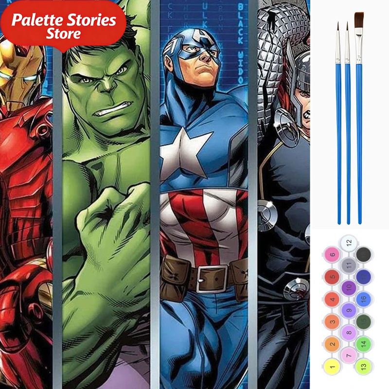 1 Pieza de Pintura por Números para Adultos, Set de Pintura de los Vengadores de Marvel, Iron Man, Hulk, Capitán América, Thor, 40×50cm/15.7x19.7 Pulgadas