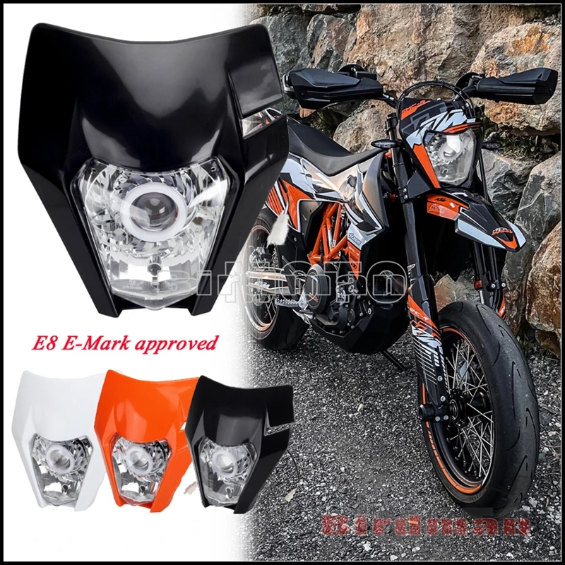 Supermoto LED RGB Angel Eye Headlight Mask Cover For SMC XC-W EXC EXC-F Enduro FC FE TC TE TX FX 125 250 300 350 450 500 650 690