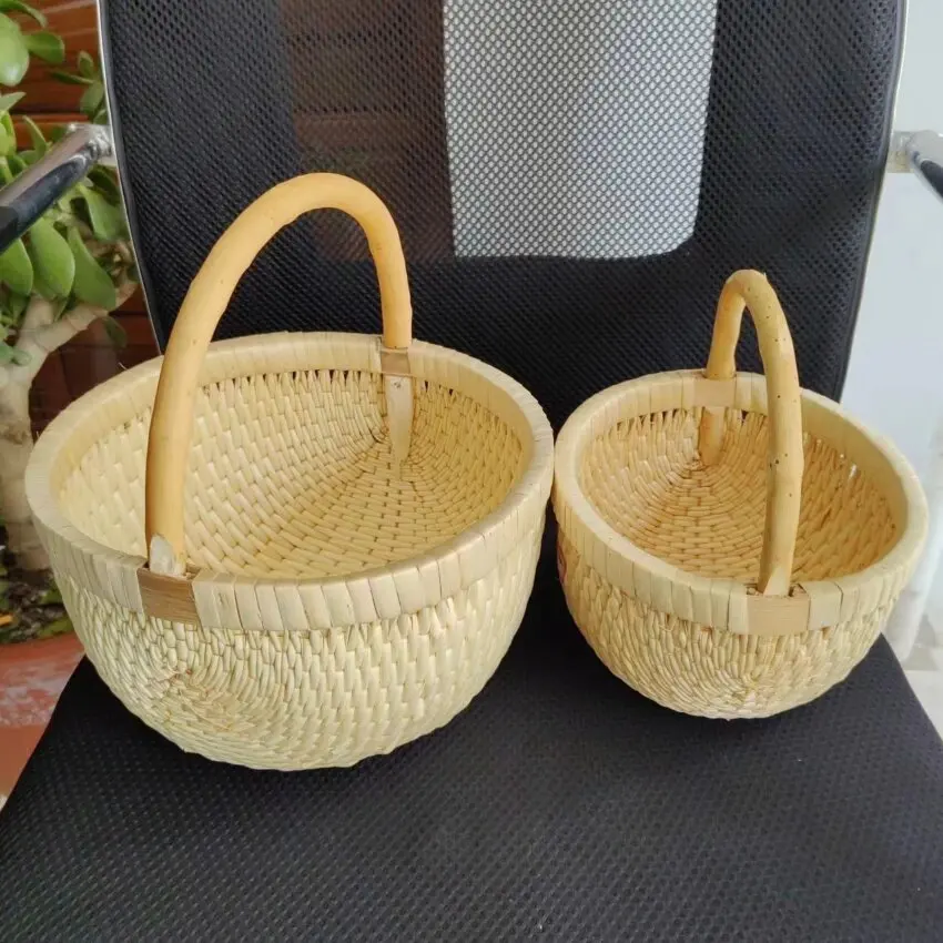 Traditional craft natural rattan pure hand-woven basket storage  folk art fruit snack