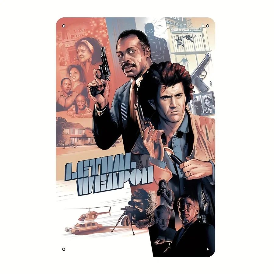 Affiche de film rétro en aluminium - « Allons dans le futur » - Décoration murale rétro avec voiture vintage, armes et éléments de science-fiction - Facile à accrocher