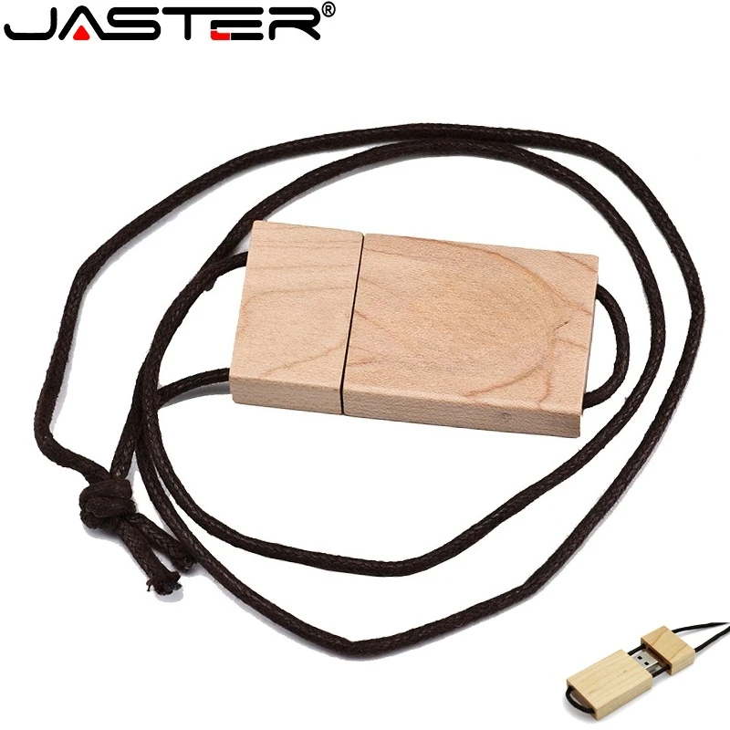 JASTER Lanyard USB Flash Drive 64GB Wooden Pen Drive 32GB with Rope Memory Stick 16GB Pendrive Creative Wedding Photography Gift