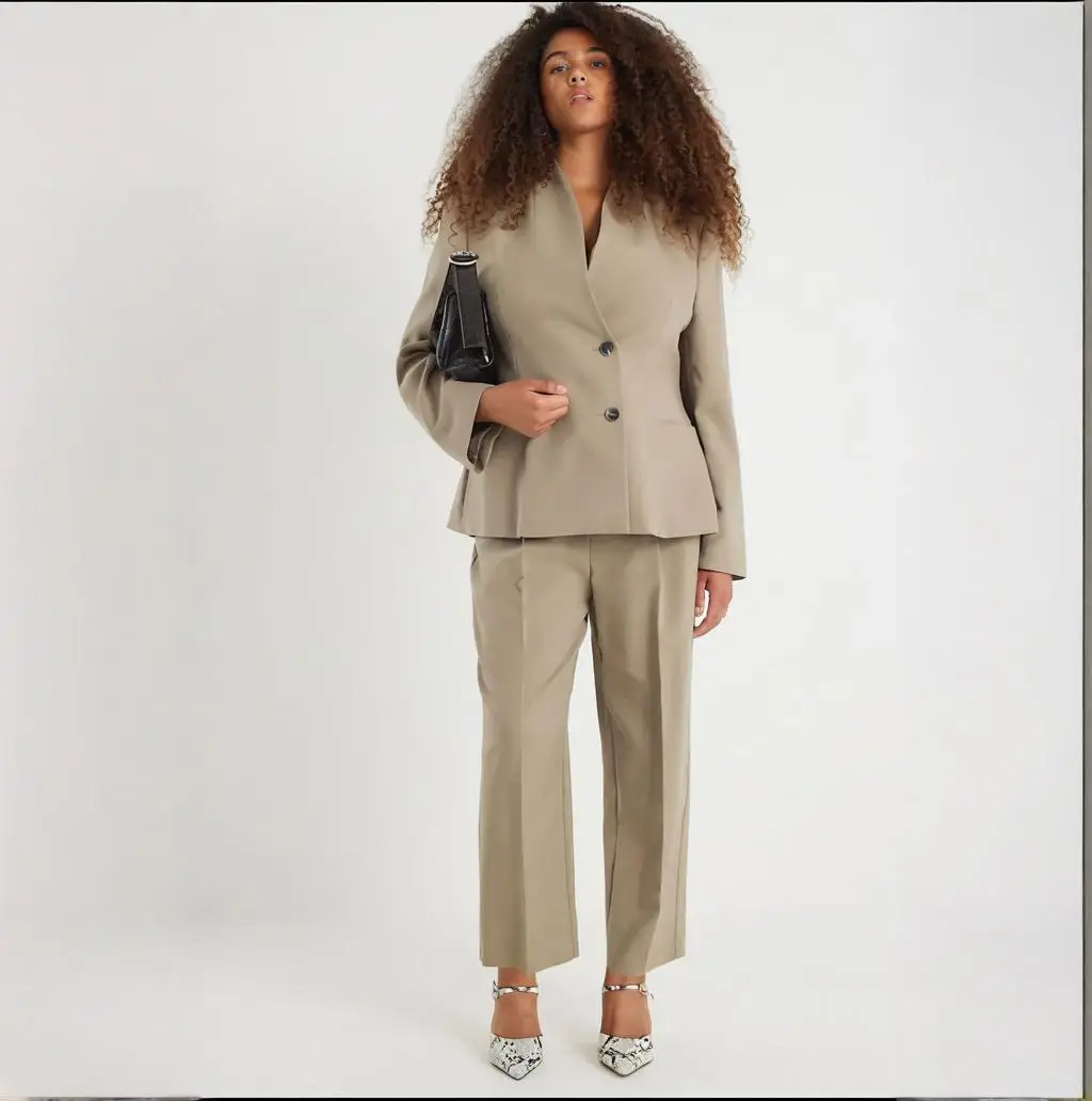 Conjunto de terno feminino de 2 peças, blazer sem gola, negócios, casual, escritório, roupas de trabalho, elegante, conjunto personalizado