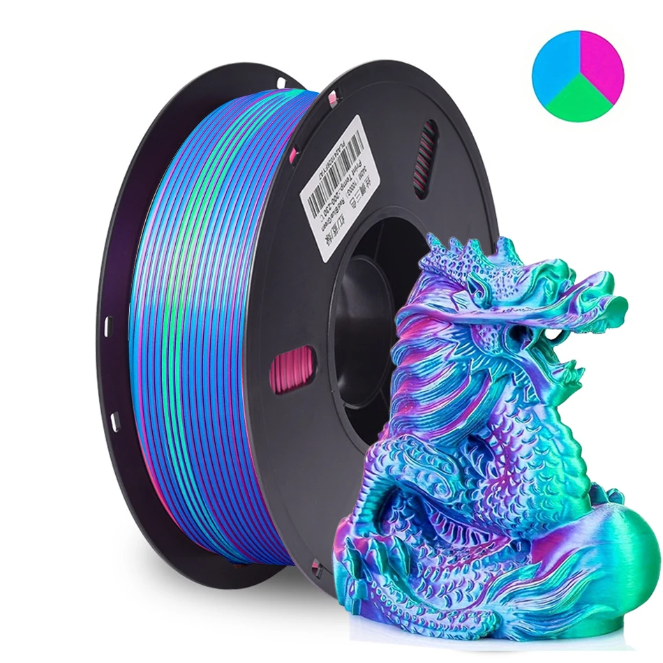 

Трехцветная шелковая нить для 3D-принтера PLA 1,75 мм 3-в-1, розово-красная/небесно-голубая/зеленая нить Extrudeuse, материал для 3D-печати