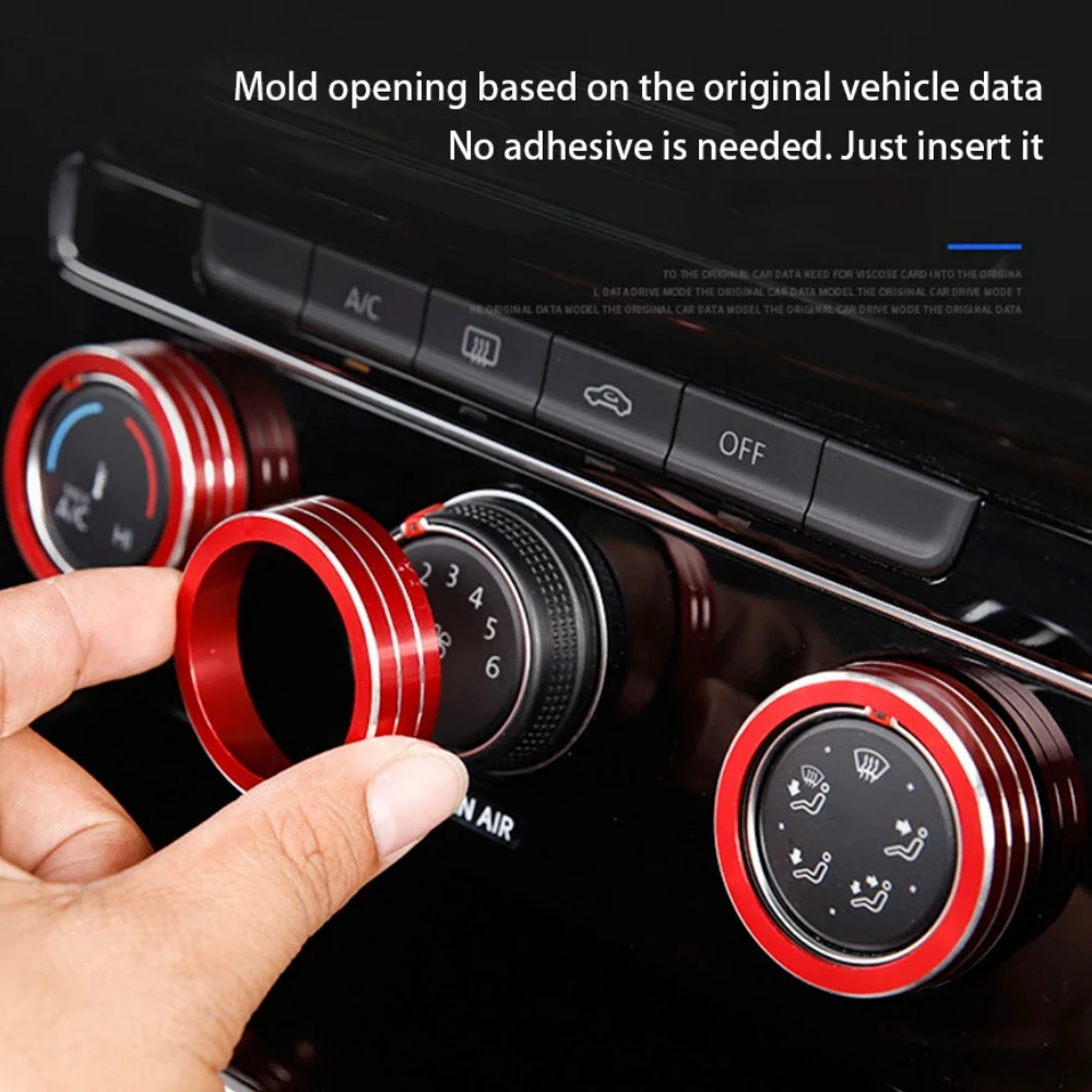 3pcs Car Air Condition Knob Trim Ring Climate Control Adjust Button Cover for Golf MK7 Tiguan Passat Jetta Atlas T-ROC 2017-2020
