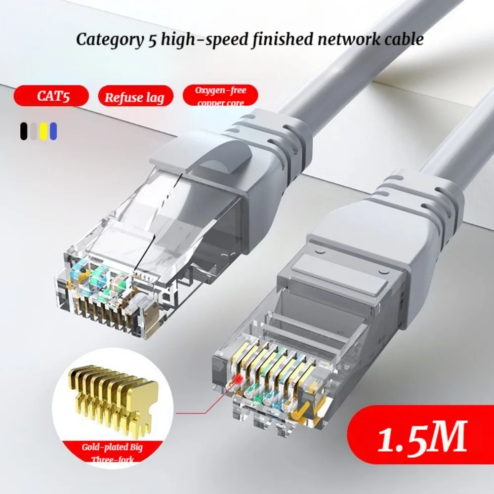 5 Feet(1.5m) Cat5e LAN Cable Pure Copper Core Gold Plated Connectors Locking Clip Network Ethernet Cable for Home Office Use