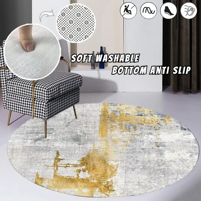 Nordic Round Printed Carpet Abstract Art Large Rugs for Living Room 200cm Coffee Table Rug Room Decor Bedroom Non-slip Chair Mat