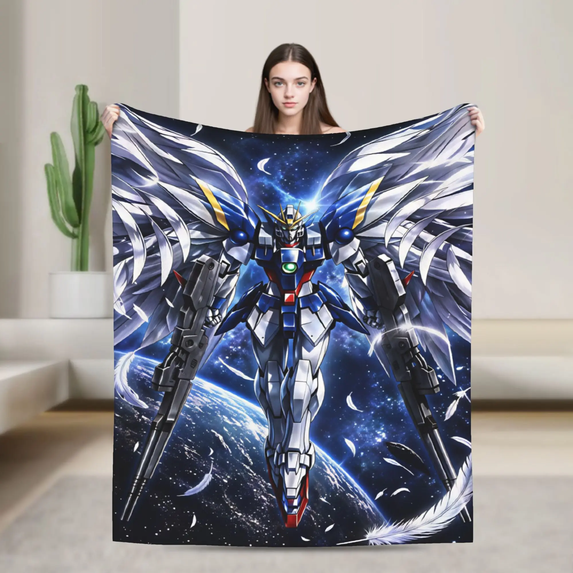 Mobile Suit Gundam Flannel Blanket  Warm Bedding Throws for Couch Bed Picnic Novelty Bedspread Sofa Bed Cover