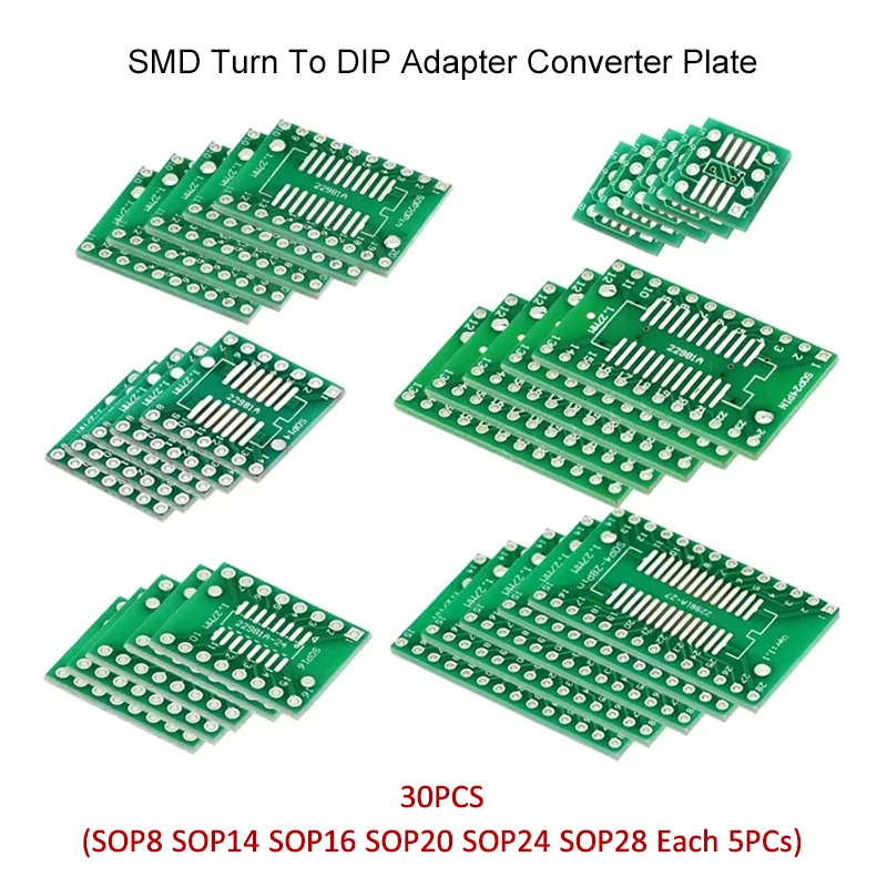 30PCS PCB Board Kit SOP24 SOP8 SOP14 SOP16 SOP20 SOP28 SMD Turn To DIP Adapter Converter Plate SOP 8 14 16 20 24 28 Ibuw