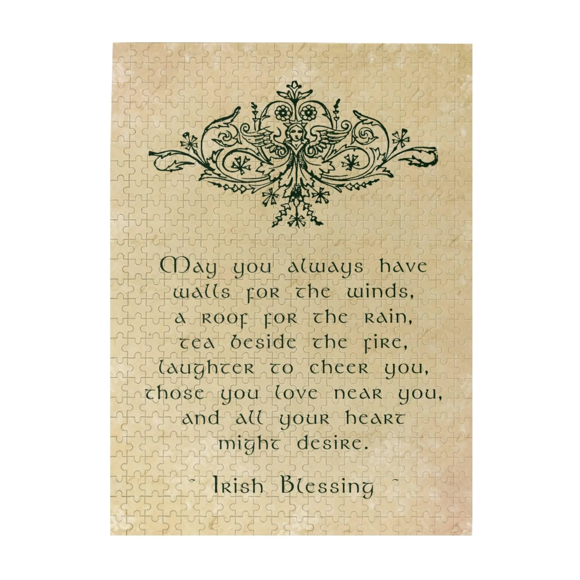 Rompecabezas imprimible de bendición irlandés, que siempre tenga paredes para los vientos, un techo para la lluvia y el té junto al fuego... Irlanda