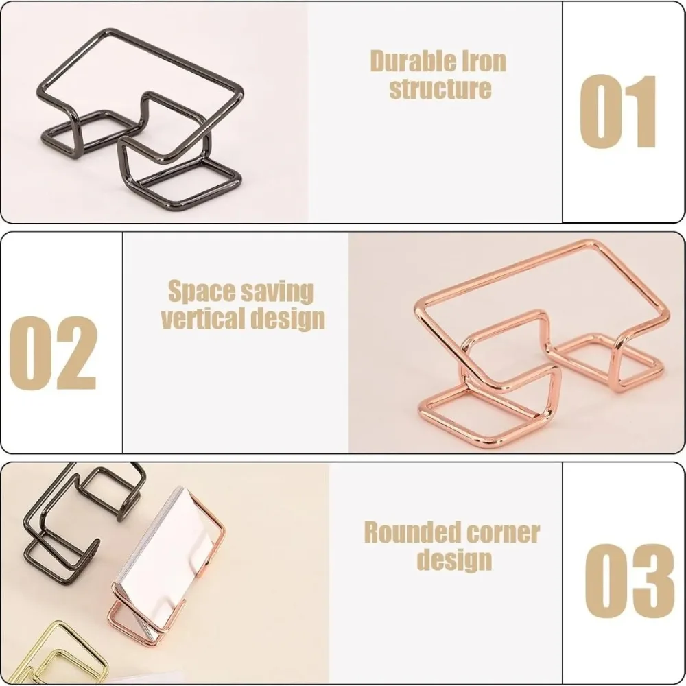 3 Pack Business Card Holder - Desk Metal Business Card Display Stand Desk Accessories for Office Home Dorm Back-to-school Gift