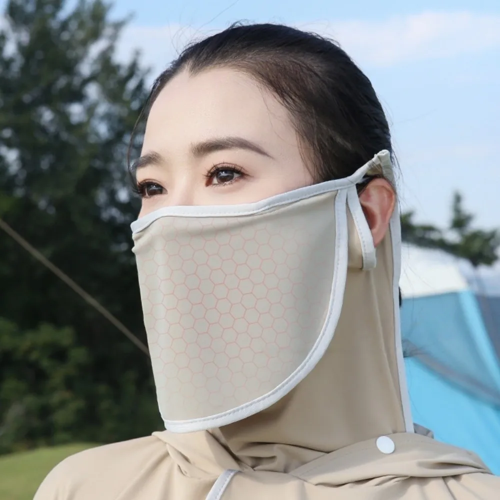 Ice Silk 3 in 1 Sunscreen Hoodie Solid Color Thin Facemask Hat Sunscreen Shawl Long Sleeve Quick Dry Sun Protection Clothing