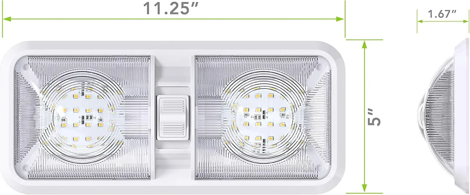 RV LED Ceiling Double Dome Light Fixture with ON/OFF Switch Interior Lighting  48X2835SMD Natural White 4000-4500K, (1 Pack)
